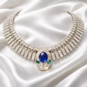 Dazzling Silver Necklace with Blue and Green Accents